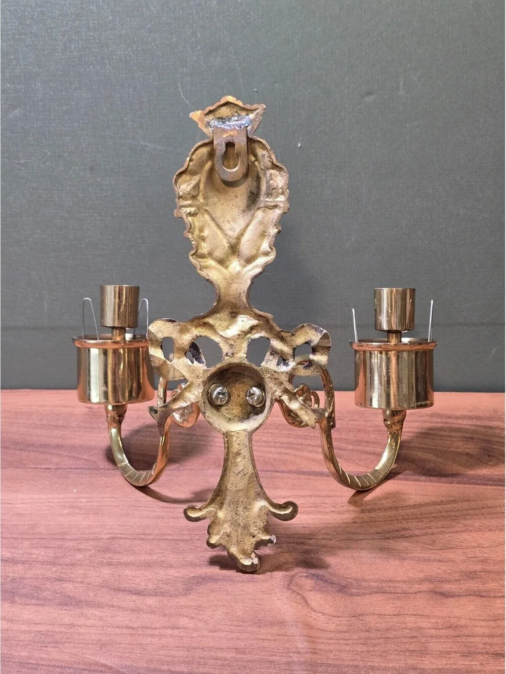 Vintage Brass Double Arm Wall Sconce Louis XVI Hollywood Regency Candle Urn